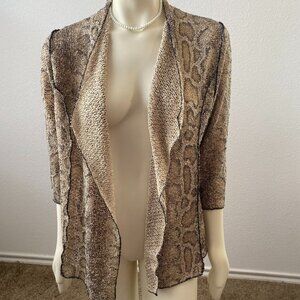 Alfred Dunner Cardigan Women Animal Stretch Lacy Knit Open Drape Long Sleeve